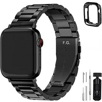 Fullmosa Acero Inoxidable Correa Compatible Apple Watch/iWatch Serie SE, Serie 6, Serie 5, Serie 4, Serie 3, Serie 2, Serie 1, Apple Watch Correa 38mm 40mm 42mm 44mm, Negro 42mm/44mm