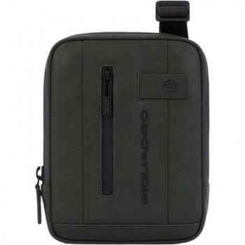 Piquadro Green Leather Shoulder Bag with iPad Mini Holder for Men, Size: ONE SIZE, Vertical Soft Construction
