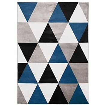Alfombra de salón TAO SCANDI - 120 x 170 cm - Polipropileno - Azul con estampado de triángulos azules y tacto lanudo