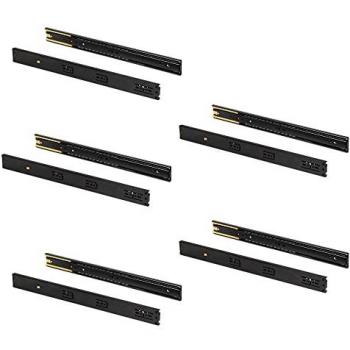 Juego de guías de bolas para cajones con extracción total y cierre suave, 45 mm x 300 mm, negro, pack de 5 unidades