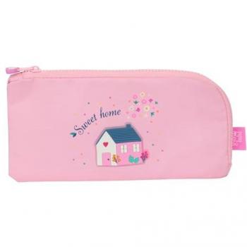 Estuche Escolar Glow Lab Sweet Home Rosa 23 x 11 x 1 cm, tejido reciclable, portatodo plano, ideal para niños en edad escolar, cómodo y versátil, calidad y resistencia