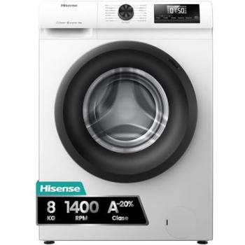 Lavadora Hisense de Carga Frontal 8kg, 1400rpm, Clase A-20%, Función Vapor, Libre Instalación, Blanco