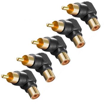 Gazechimp 5 Piezas RCA Ángulo Recto Adaptadores de Conector Macho A Hembra 90 Grado - Negro