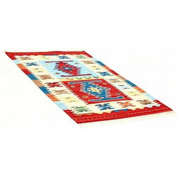 Alfombra Kilim India Ocasión 110x60 CM, Original Hecha a Mano, 80% Lana y 20% Algodón