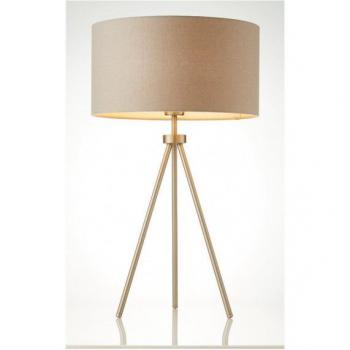 Lámpara de mesa Tri, níquel mate, pantalla efecto lino gris, 1 luz E27