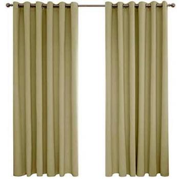 Deconovo Cortinas de Salón Habitacion Opacas Térmicas Aislantes Dormitorio para Habitacion Moderna con Ojales 2 Piezas 229 x 274 cm Beige Oscuro