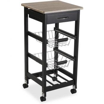 Versa Kumara Carro de cocina con ruedas y botellero, Verdulero con despensa y organizadores, cajón incluido - Color Negro