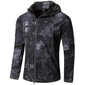 Estilo de Caza al Aire Libre Que acampa Capa Impermeable Capa Blanda Piel de tiburón ruinas Resistentes al Desgaste Camuflaje Polar Chaqueta con Capucha Interior