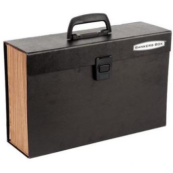 Bankers Box R-Kive Maletín Clasificador de Fuelle con Asa Acordeón, Color Negro