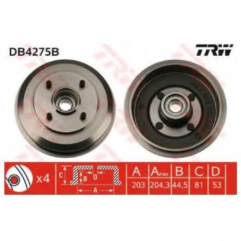 Tambor de freno TRW DB4275B para Ford Focus Mk1 3/5 puertas y Break, con rodamiento y sin anillo ABS