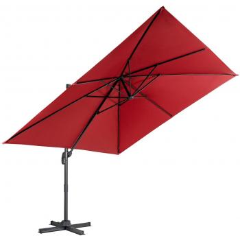Sombrilla para Patio Costway 300 cm con Manivela, 3 Inclinaciones, Rotación a 360°, 8 Varillas y Base Cruzada en color Rojo Vino