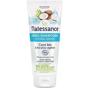 Natessance Acondicionador Extra-Suave Coco Bio/Keratina Certificado Biológico Cosmos Organic Sin Silicona/Aceite de Palma, Tubo 100% Vegetal 200ml