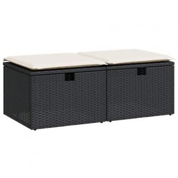 2 Piece Garden Sofa Set with Cushions Black Poly Rattan Acacia