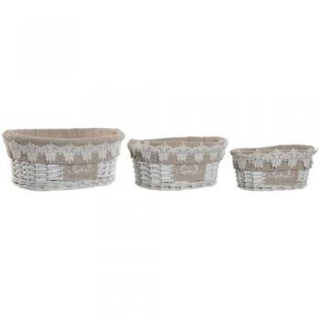 Juego de Cestas Home ESPRIT Blanco Beige Mimbre 36 x 29 x 15 cm (3 Piezas)