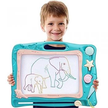 Pizarra Magnética Infantil ,Automoness 43x32cm Almohadilla Borrable de Escritura y Dibujo con 2 Sellos y 1 Plumas,Juguetes Educativos para Niños