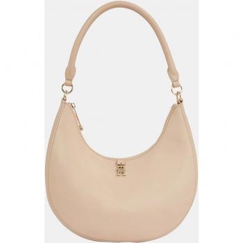 Bolso de hombro tipo hobo en color crudo con logotipo metalizado de Tommy Hilfiger
