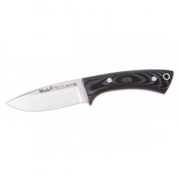 Cuchillo deportivo Muela PECCARY-8M de alta calidad con hoja de 7 cm y mango de micarta canvas negra, incluye funda Kydex y paracord - ¡Incluye tarjeta multiusos de regalo!