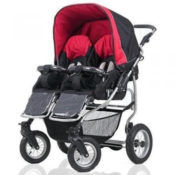 Carro gemelar niños diferentes edades. 1 capazo+2sillas+accesorios. Negro+fucsia. Duet