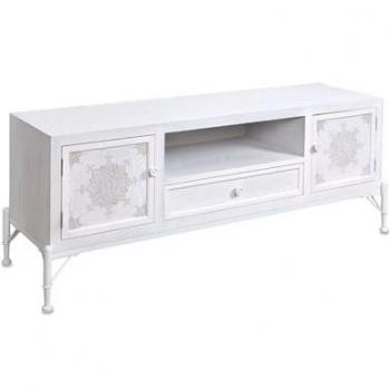 Mueble de TV de Madera Tallada con 2 Puertas y Cajón Tirador Flor Eden - Dimensiones: 145x52x45 cm
