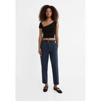 Stradivarius Navy Blue Smart Trousers with Belt