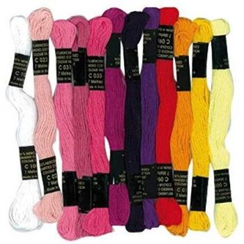 Hilo de Coton para Bracelets Brasileños - 12 Échevettes de 7m - 6 Brins - 100% Coton - Multicolor Assortido