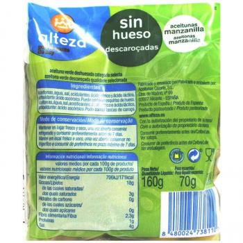 Aceitunas manzanilla sin hueso bolsa 70 g