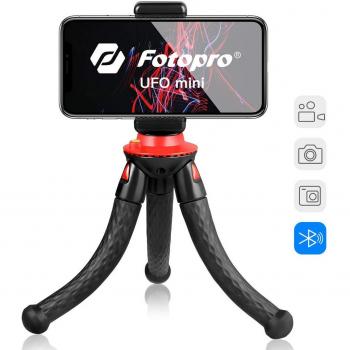 Fotopro Mini Trípode, Trípode Ligero con Control Remoto Bluetooth, Pinza Universal para Teléfono Android iOS, Nivel de Burbuja, Adaptador Soporte para GoPro, iPhone, Samsung, Cámara Digtal