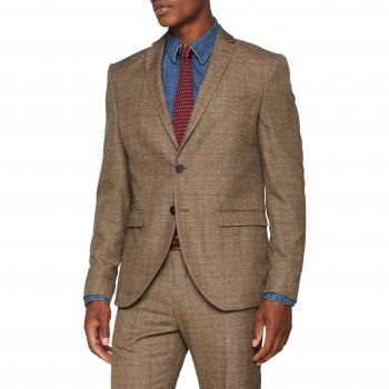 SELECTED HOMME Slhslim-mylologan Brown Check BLZ B Noos, Chaqueta de Traje para Hombre,