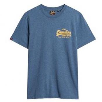 Camiseta Clásica de Hombre Superdry con Logotipo Vintage Azul Marino, Talla M, Manga Corta, Algodón