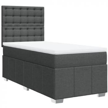 Cama box spring con colchón tela gris oscuro 90x200 cm