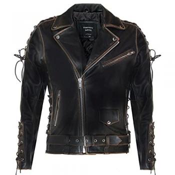 Embossed Brando Leather Biker Jacket - Chicago Black XL