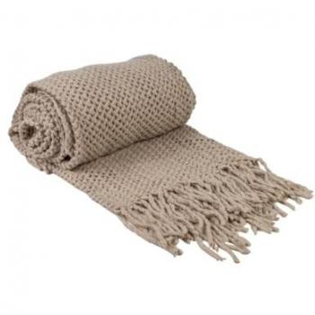 Manta Romimex Beige con flecos 130 x 200 x 1 cm