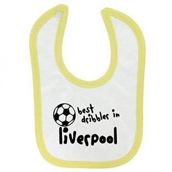 Diseño con texto en inglés Best diseño de en caja de Liverpool senilidad de bebé con cierre de Velcro babero con cierre de amarillo contrastado y negro diseño de impresión