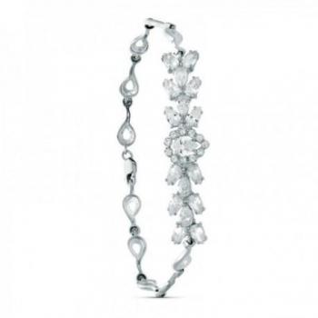 Pulsera de oro blanco 18k con circonitas forma pera y cierre mosquetón
