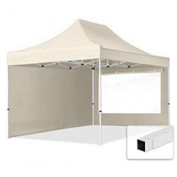 Gazebo plegable TOOLPORT 3x4,5 m de acero con paneles laterales panorámicos en color crema