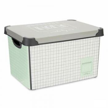 Kipit Caja de Almacenaje con Tapa Home Cuadriculado Gris Plástico 17 L 28 x 22 x 37 cm (12 Unidades)