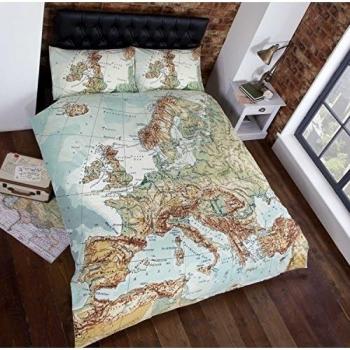 Homespace Direct Extragrande Mapa De Europa Impresión Fotográfica Funda Nórdica Cama y 2 Fundas para Almohada Set