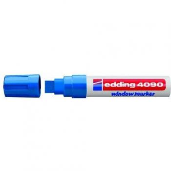 edding 4090 marcador de tiza, azul, 5 rotuladores de tiza, punta biselada 4-15 mm, rotuladores para cristal borrables, para pizarras, vidrio y espejos, tiza líquida de cobertura opaca