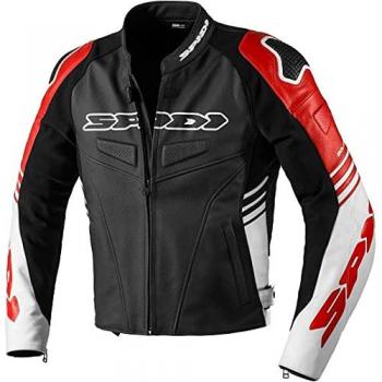 Chaqueta de cuero para motocicleta Spidi Track Warrior - Negro Rojo (Tamaño 50)
