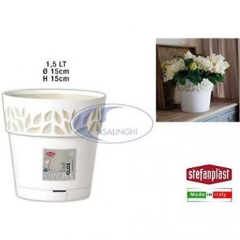 Maceta de plástico CLOE 15 cm Blanco/Travertino con plato