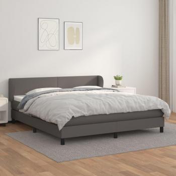 Cama Box Spring con Colchón de Cuero Sintético Gris 180x200 cm