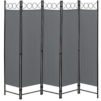 Biombo Separador de 5 Paneles Saragossa 171 x 200 cm Gris Oscuro Decorativo para Interior