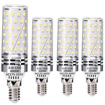 E14 LED Maíz Bombillas 12W Blanco Frío 6000K Equivalente a 100W Halógeno Bombillas, Pequeña Edison Tornillo LED Ligero Bombillas, sin parpadeo, sin atenuación, 1400LM, CA 230V, paquete de 4