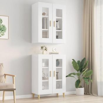 Armario de pared colgante moderno blanco brillante 69,5x34x90 cm con mueble de almacenaje para salón, armarios con puertas y cajón de madera, buffet auxiliar y armario de almacenamiento