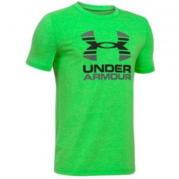 Under Armour camiseta de manga corta con logotipo grande en dos tonos para niño, Niños, color Lime Twist Light Heather, tamaño XL