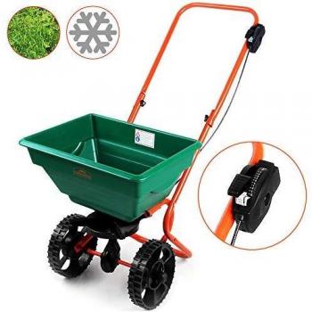 Carrito Esparcidor 25L con Ruedas Grandes y Tasa de Esparcimiento Ajustable para Semillas, Fertilizantes, Sal y Arena