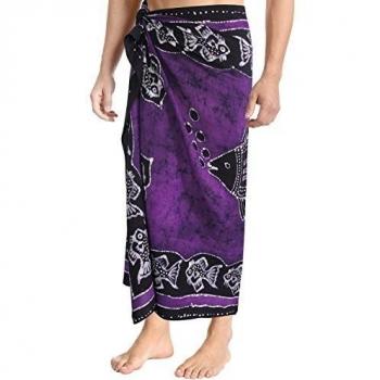 100% algodón abrigo del traje de baño de la playa de la mano de peso ligero batik sarong pareo violeta de los hombres