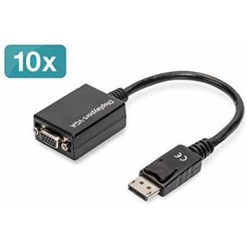 DIGITUS DisplayPort Adapter Cable, DP - HD15 M/F, 0.15m, 10er Set, Full HD, CE, bl
