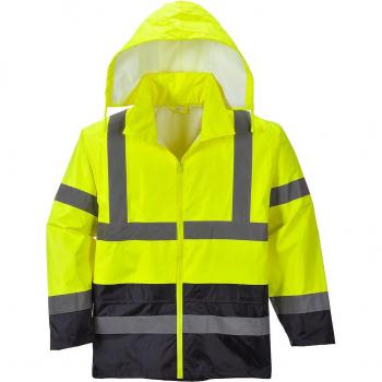 Chubasquero bicolor impermeable Classic Contrast 100% Poliéster 190T resistencia al rasgado PORTWEST H443, De Alta Visibilidad, Tamaño: XXL, Color: Amarillo/Marino