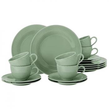 Juego de café Seltmann Weiden Beat 18 piezas, porcelana blanca, para 6 personas, color salvia